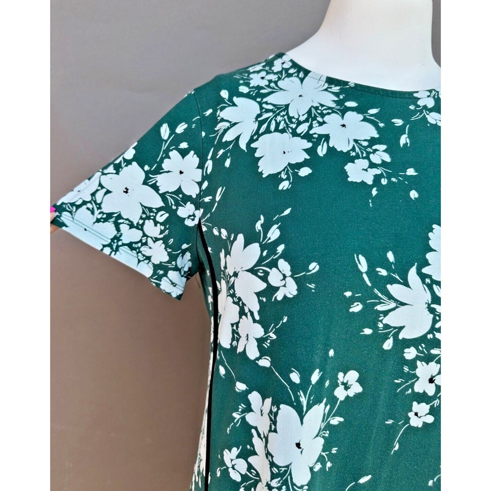 J Jill Wearever Dress MP Green Floral T-Shirt Knee Length Stretch Cottagecore - Picture 2 of 13